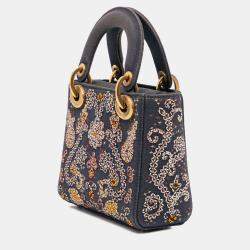 Pre Owned Dior Blue Mini Denim Embroidered Lady Dior