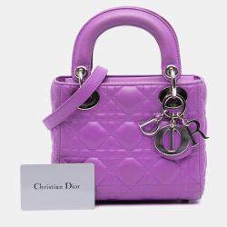 Pre Owned Dior Purple Mini Lambskin Cannage Lady Dior