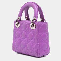Pre Owned Dior Purple Mini Lambskin Cannage Lady Dior