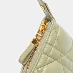 Pre Owned Dior Caro Mini Green Calfskin Macrocannage Leather Shoulder Bag