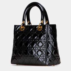 Pre Owned Dior Black Medium Patent Cannage Lady Dior