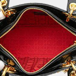 Pre Owned Dior Black Medium Patent Cannage Lady Dior