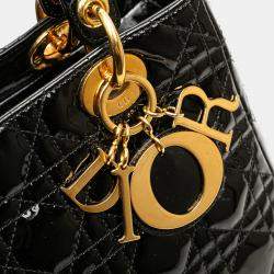 Pre Owned Dior Black Medium Patent Cannage Lady Dior