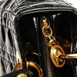 Pre Owned Dior Black Medium Patent Cannage Lady Dior