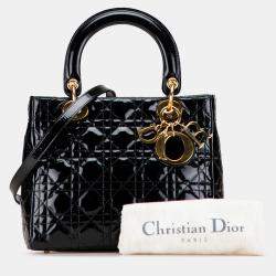 Pre Owned Dior Black Medium Patent Cannage Lady Dior