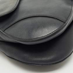 Pre Owned Dior Dark Grey Leather Saddle Bag