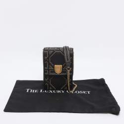 Pre Owned Dior Black Leather Studded Diorama Vertical Chain Clutch