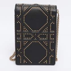 Pre Owned Dior Black Leather Studded Diorama Vertical Chain Clutch