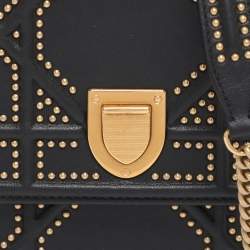 Pre Owned Dior Black Leather Studded Diorama Vertical Chain Clutch