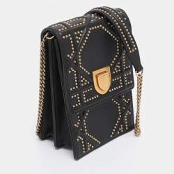 Pre Owned Dior Black Leather Studded Diorama Vertical Chain Clutch