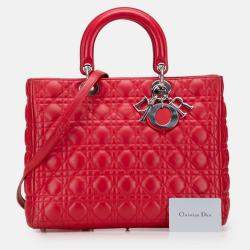 Pre Owned Dior Red Large Lambskin Cannage Lady Dior
