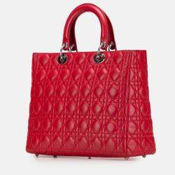Pre Owned Dior Red Large Lambskin Cannage Lady Dior