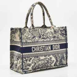 Pre Owned Dior Blue/Beige Toile De Jouy Embroidered Canvas Medium Book Tote