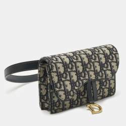 Pre Owned Dior Blue Oblique Canvas and Leather Saddle Pouch Belt Bag