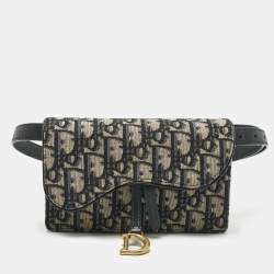 Pre Owned Dior Blue Oblique Canvas and Leather Saddle Pouch Belt Bag