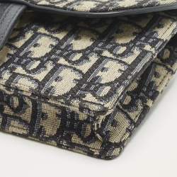 Pre Owned Dior Blue Oblique Canvas and Leather Saddle Pouch Belt Bag