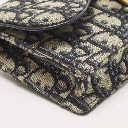 Pre Owned Dior Blue Oblique Canvas and Leather Saddle Pouch Belt Bag