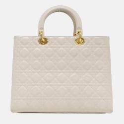 Pre Owned Christian Dior Lady Dior Large Ivory Leather Handbag