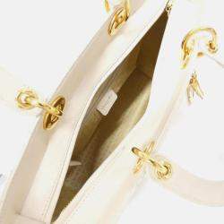 Pre Owned Christian Dior Lady Dior Large Ivory Leather Handbag