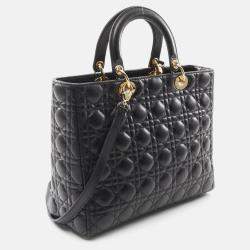 Pre Owned Christian Dior Lady Large Black Cannage Leather Handbag
