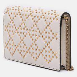 Pre Owned Dior Cream Studded Calfskin Cannage Lady Dior Wallet on Chain