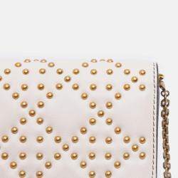 Pre Owned Dior Cream Studded Calfskin Cannage Lady Dior Wallet on Chain