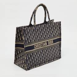 Pre Owned Dior Navy Blue Oblique Embroidered Canvas Large Book Tote