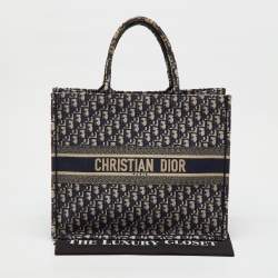 Pre Owned Dior Navy Blue Oblique Embroidered Canvas Large Book Tote