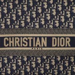 Pre Owned Dior Navy Blue Oblique Embroidered Canvas Large Book Tote