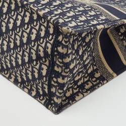 Pre Owned Dior Navy Blue Oblique Embroidered Canvas Large Book Tote