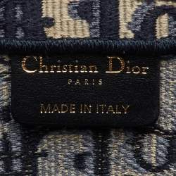 Pre Owned Dior Navy Blue Oblique Embroidered Canvas Large Book Tote