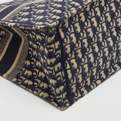Pre Owned Dior Navy Blue Oblique Embroidered Canvas Large Book Tote