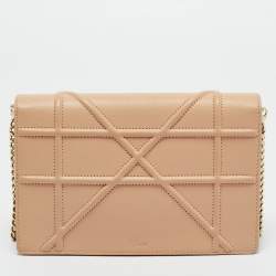 Pre Owned Dior Beige Leather Diorama Wallet on Chain
