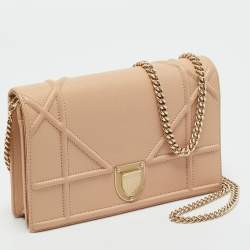 Pre Owned Dior Beige Leather Diorama Wallet on Chain