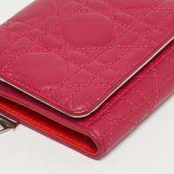 Pre Owned Dior Pink Cannage Leather Lady Dior Trifold Compact Wallet