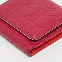 Pre Owned Dior Pink Cannage Leather Lady Dior Trifold Compact Wallet