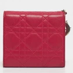 Pre Owned Dior Pink Cannage Leather Lady Dior Trifold Compact Wallet