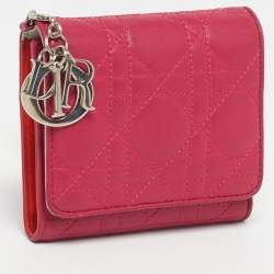 Pre Owned Dior Pink Cannage Leather Lady Dior Trifold Compact Wallet