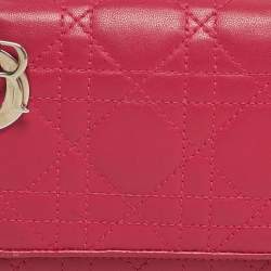 Pre Owned Dior Pink Cannage Leather Lady Dior Trifold Compact Wallet