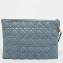 Pre Owned Dior Cloud Bue Cannage Leather Large Caro Daily Pouch
