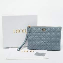 Pre Owned Dior Cloud Bue Cannage Leather Large Caro Daily Pouch