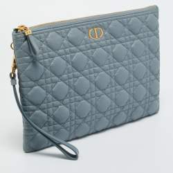 Pre Owned Dior Cloud Bue Cannage Leather Large Caro Daily Pouch