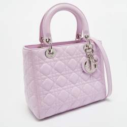 Pre Owned Dior Lilac Cannage Leather Medium Lady Dior Tote