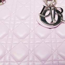 Pre Owned Dior Lilac Cannage Leather Medium Lady Dior Tote