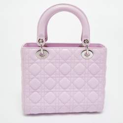 Pre Owned Dior Lilac Cannage Leather Medium Lady Dior Tote
