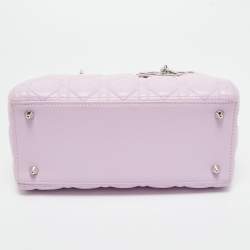Pre Owned Dior Lilac Cannage Leather Medium Lady Dior Tote