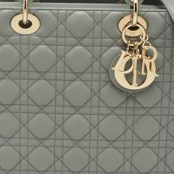 Pre Owned Dior Light Grey Cannage Leather Large Lady Dior Tote