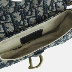 Pre Owned Dior Navy Blue Mini Oblique Canvas Saddle Bag