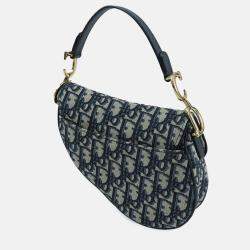 Pre Owned Dior Navy Blue Mini Oblique Canvas Saddle Bag