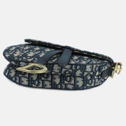 Pre Owned Dior Navy Blue Mini Oblique Canvas Saddle Bag